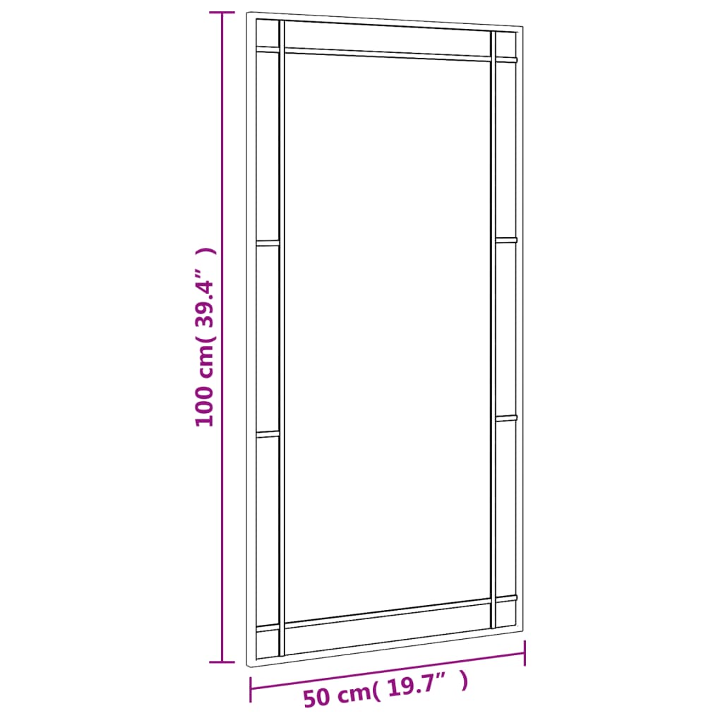 Specchio da Parete Nero 50x100 cm Rettangolare in Ferro