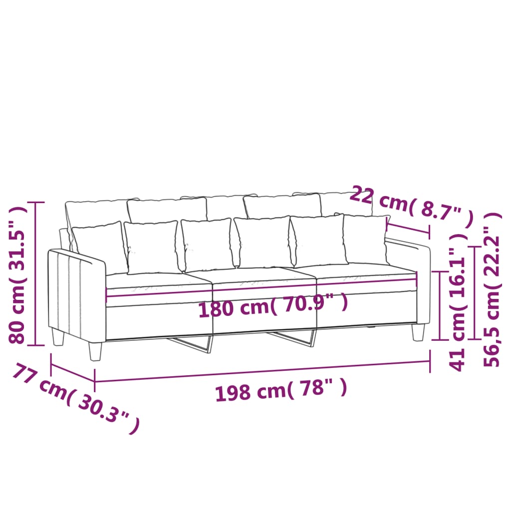 Divano a 3 Posti Grigio Chiaro 180 cm in Tessuto
