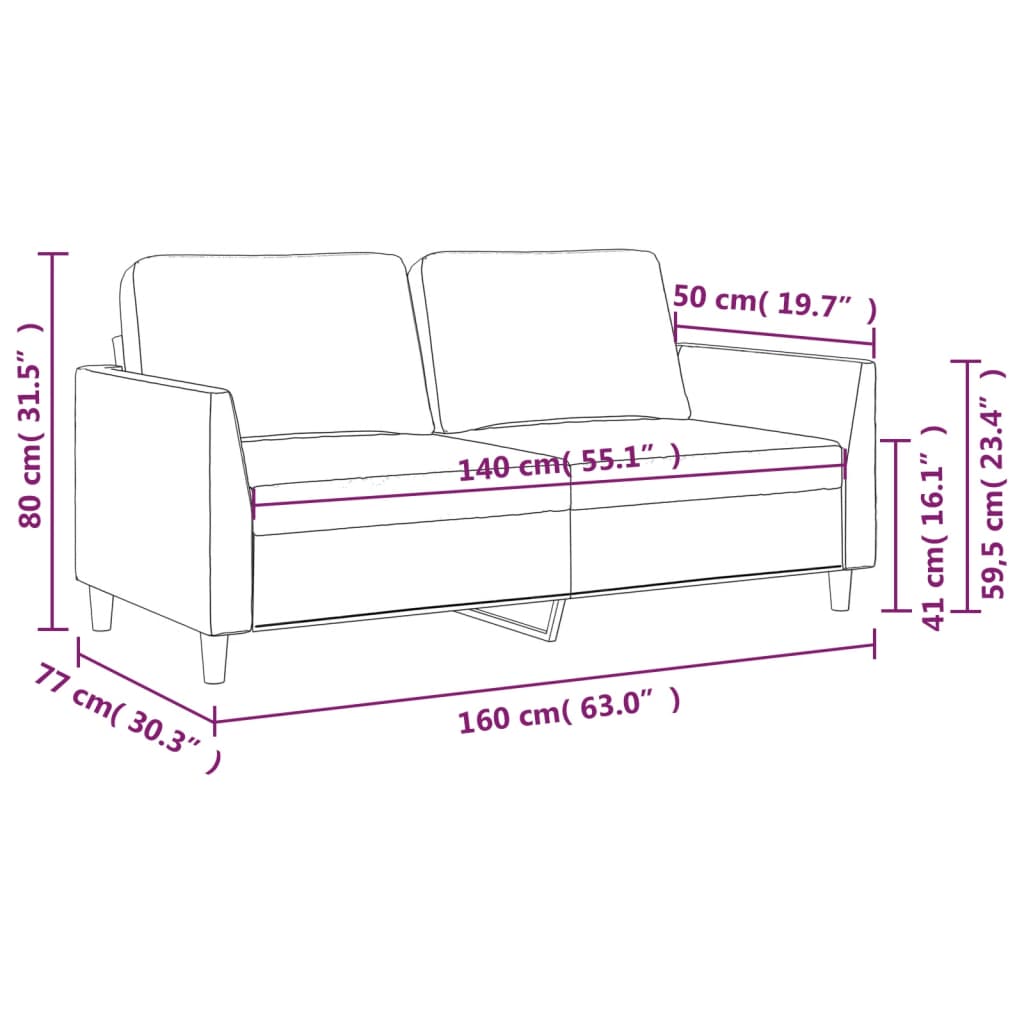 Divano a 2 Posti Cappuccino 140 cm in Similpelle