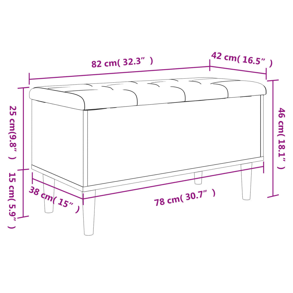 Panca Portaoggetti Rovere Fumo 82x42x46 cm Legno Multistrato