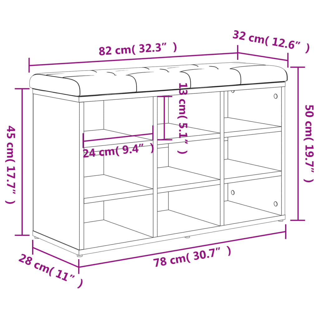 Panca Porta Scarpe Nera 82x32x50 cm in Legno Multistrato