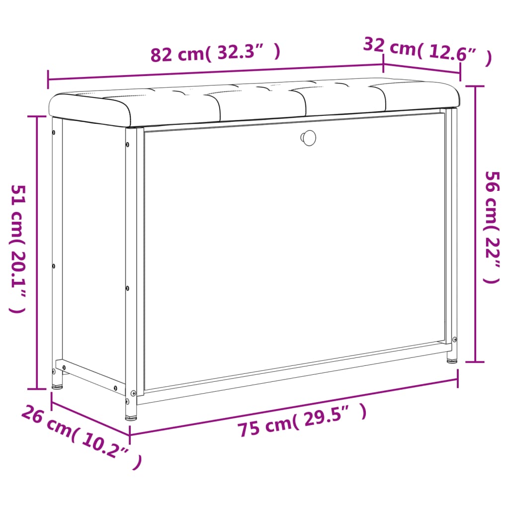 Panca Portascarpe Cassetto Ribaltabile Rovere Fumo 82x32x56cm