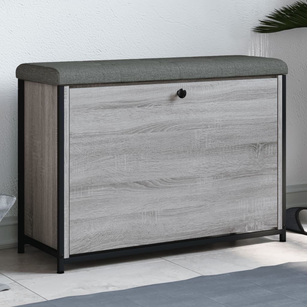 Panca Portascarpe Cassetto Ribaltabile Grigio Sonoma 82x32x56cm