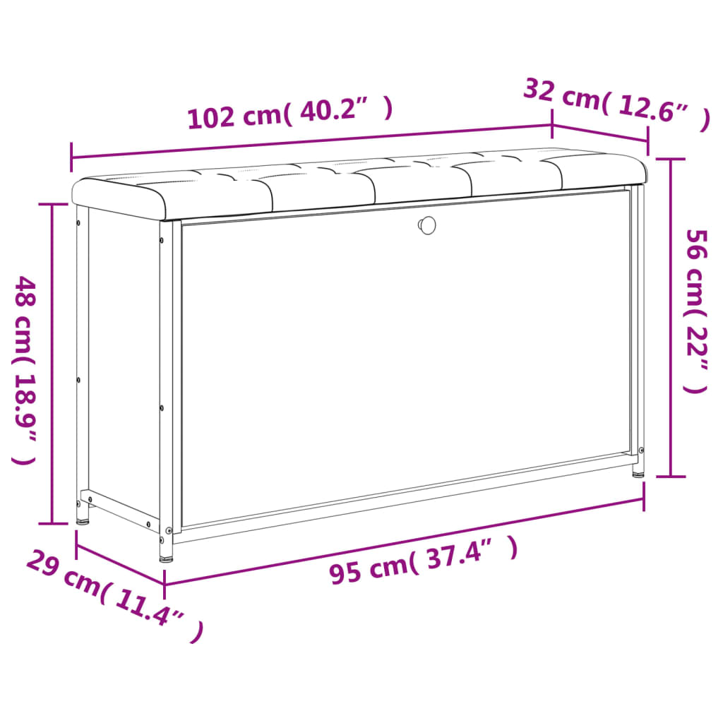 Panca Porta Scarpe con Cassetto Ribaltabile Nera 102x32x56 cm