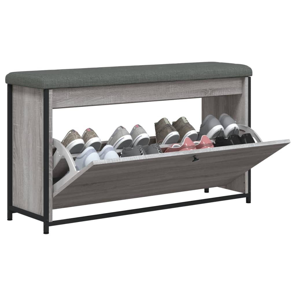 Panca Portascarpe Cassetto Ribaltabile Grigio Sonoma 102x32x56