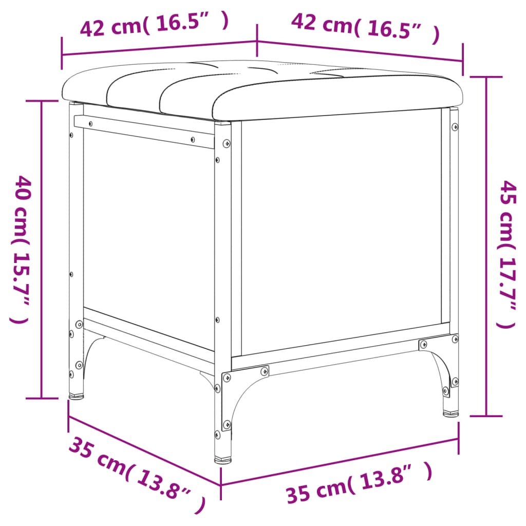 Panca Portaoggetti Nera 42x42x45 cm in Legno Multistrato