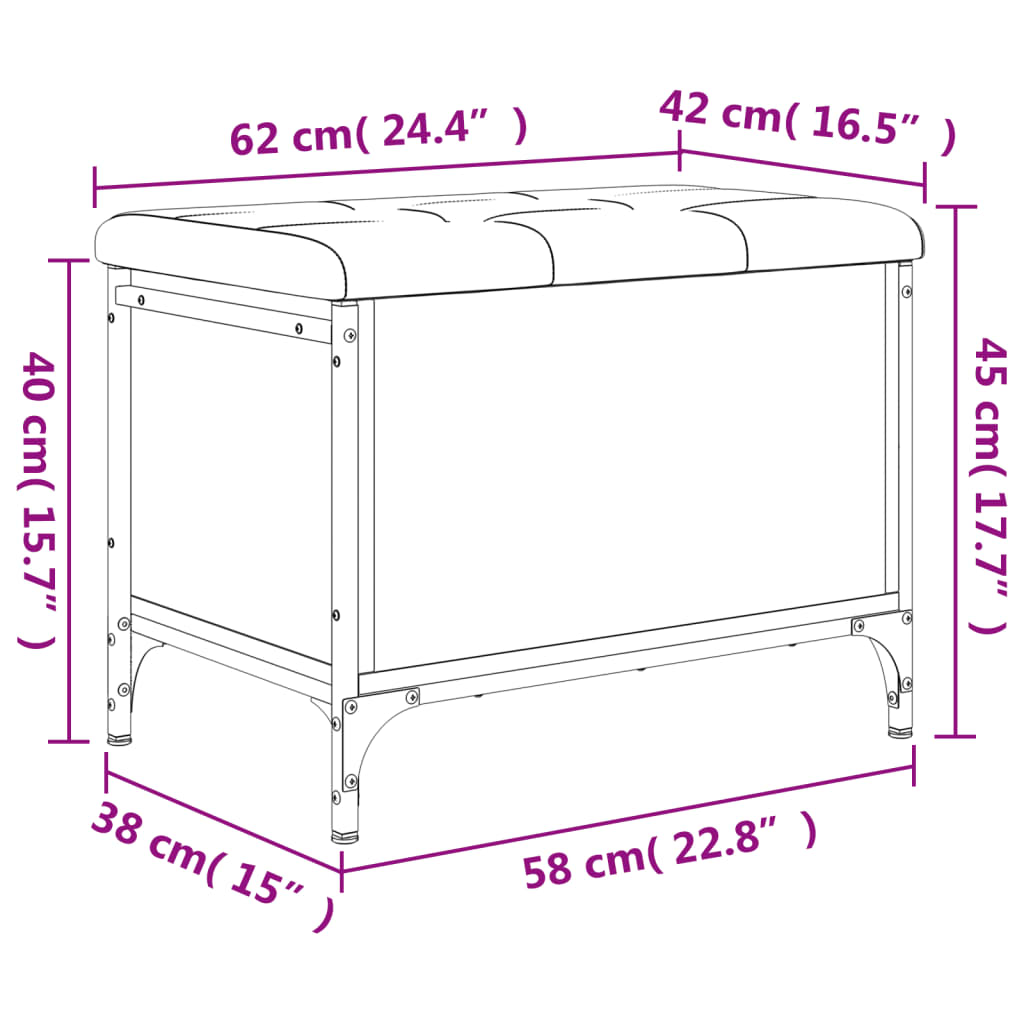 Panca Portaoggetti Nera 62x42x45 cm in Legno Multistrato