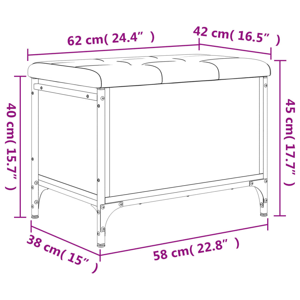 Panca Portaoggetti Rovere Fumo 62x42x45 cm Legno Multistrato