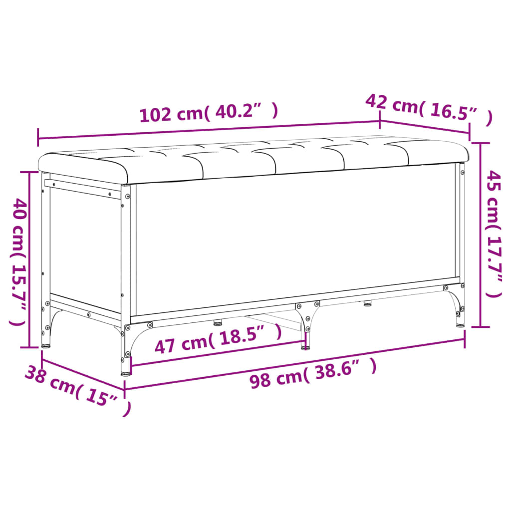 Panca Portaoggetti Grigio Sonoma 102x42x45 cm Legno Multistrato