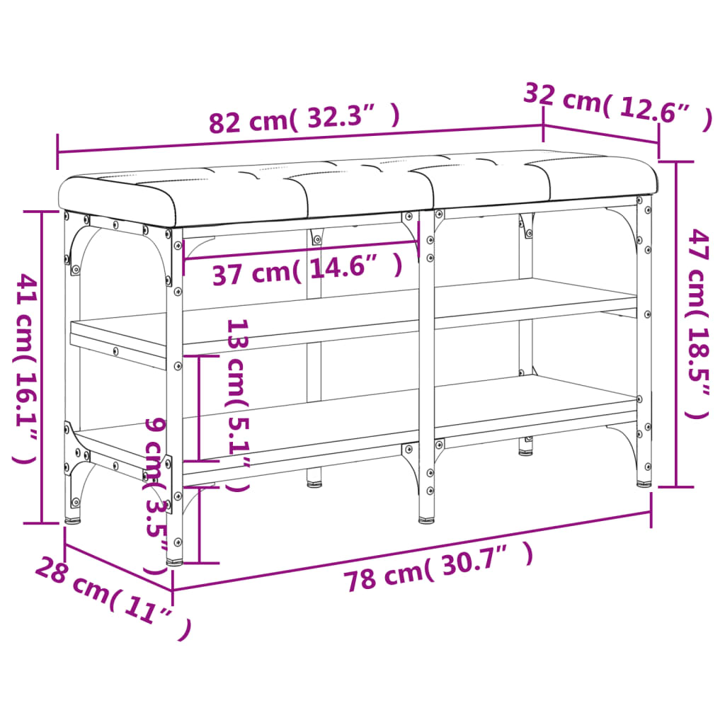 Panca Porta Scarpe Nera 82x32x47 cm in Legno Multistrato