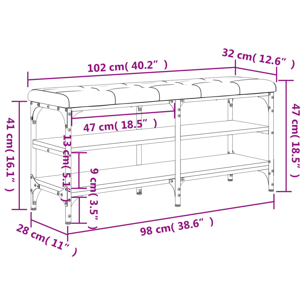 Panca Porta Scarpe Rovere Fumo 102x32x47cm in Legno Multistrato