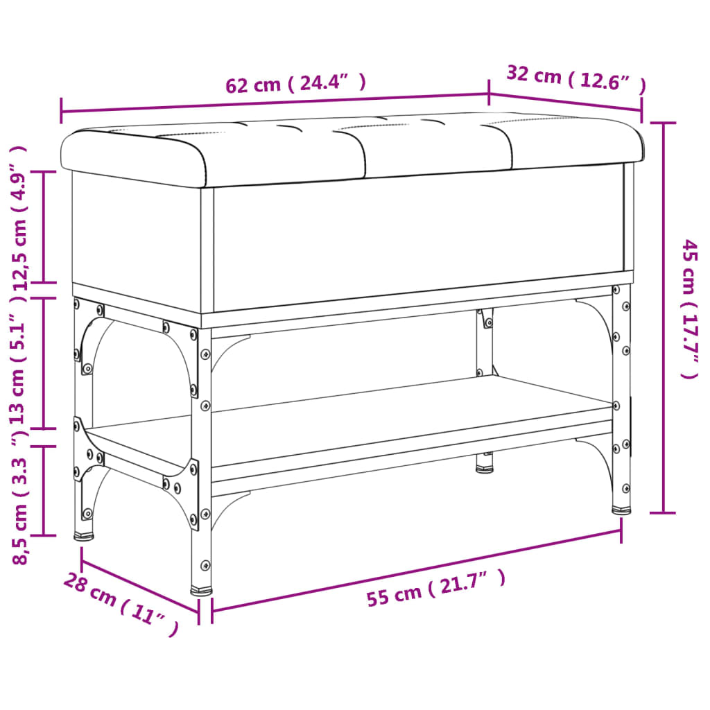 Panca Portaoggetti Nera 62x32x45 cm in Legno Multistrato