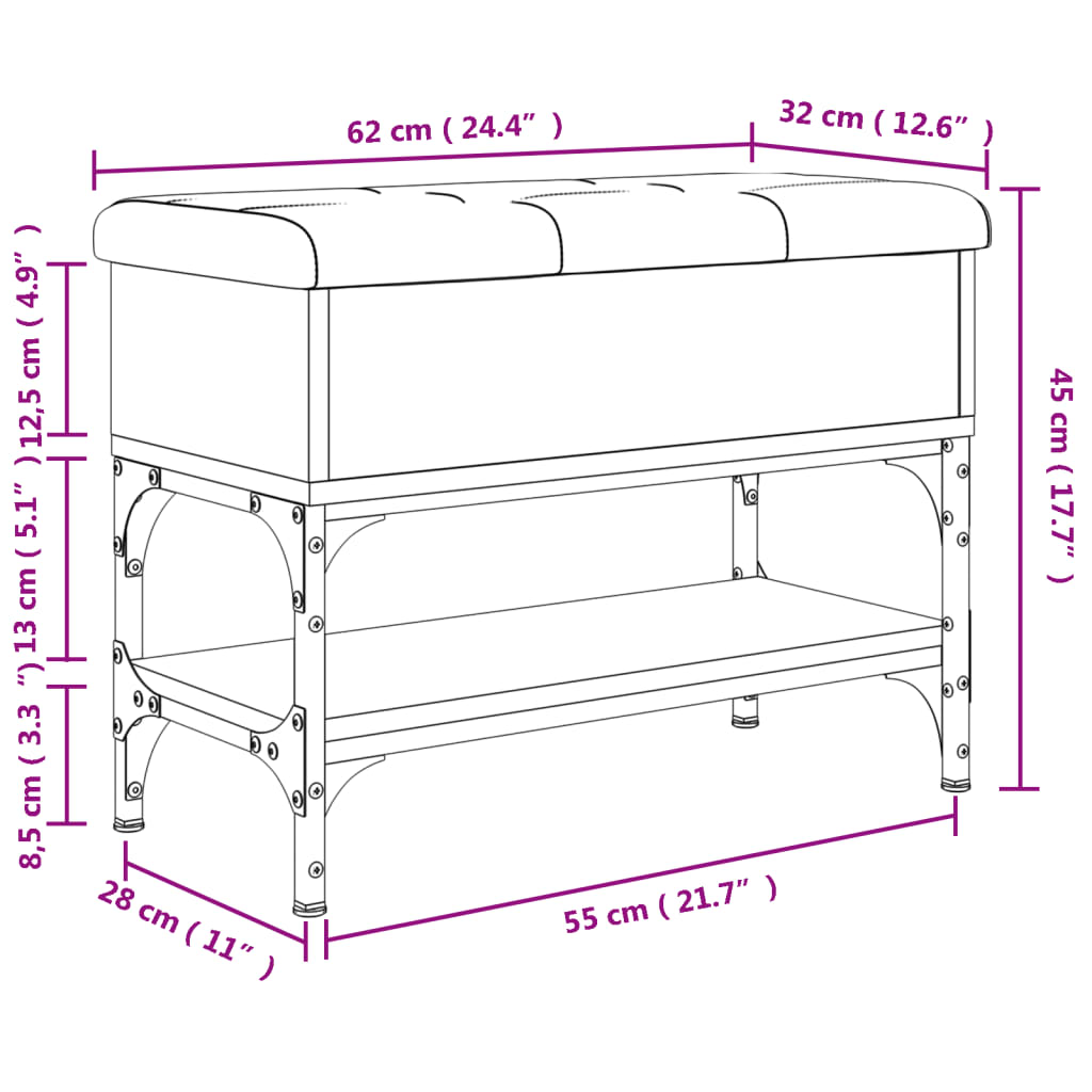 Panca Porta Scarpe Rovere Sonoma 62x32x45 cm Legno Multistrato