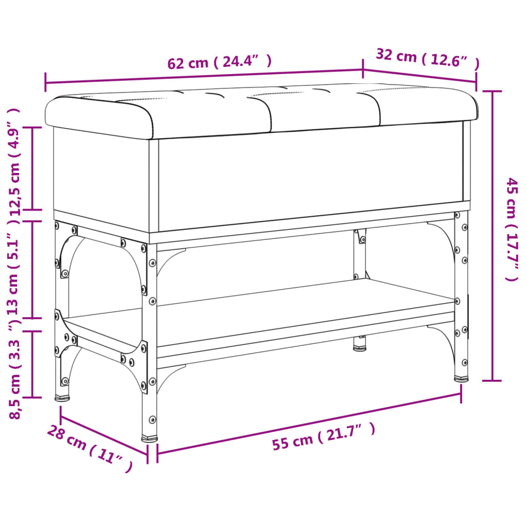 Panca Porta Scarpe Grigio Sonoma 62x32x45 cm Legno Multistrato