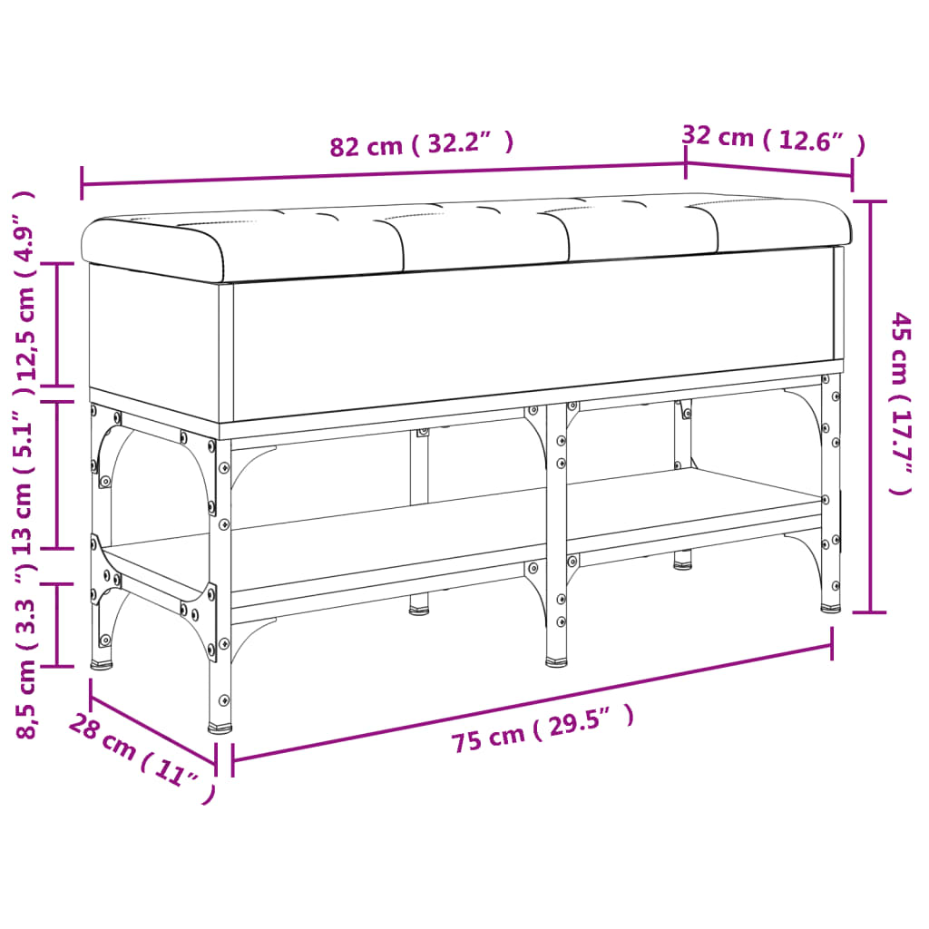 Panca Porta Scarpe Rovere Fumo 82x32x45 cm in Legno Multistrato