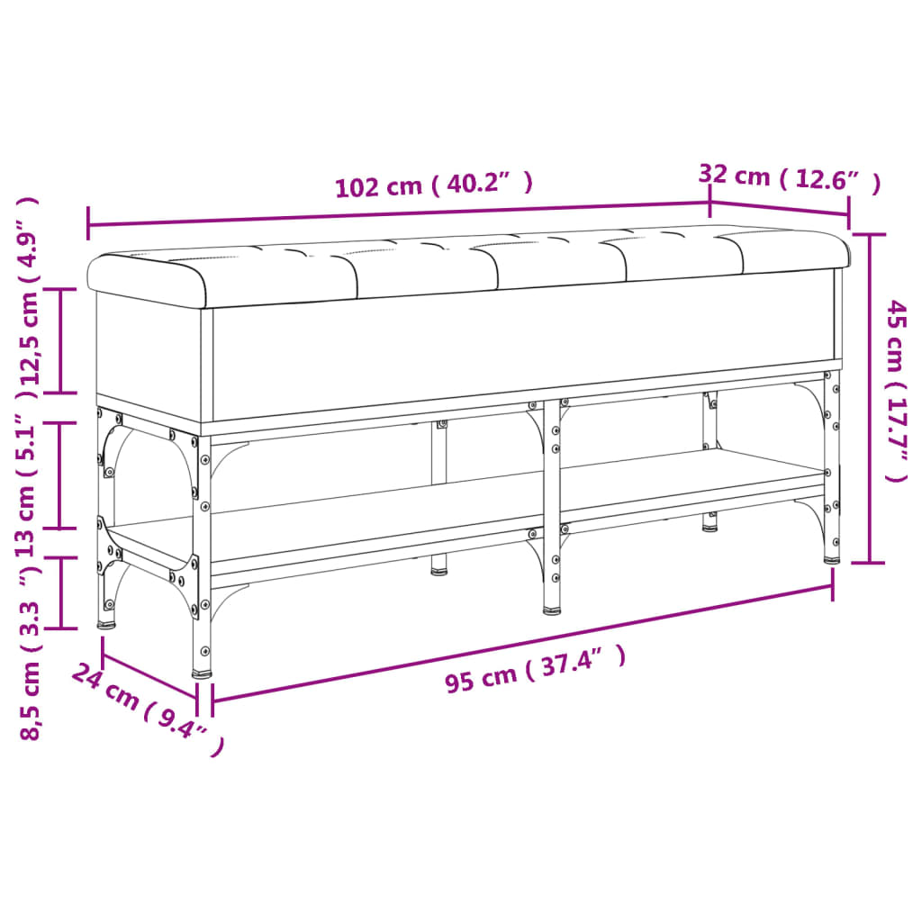 Panca Porta Scarpe Nera 102x32x45 cm in Legno Multistrato