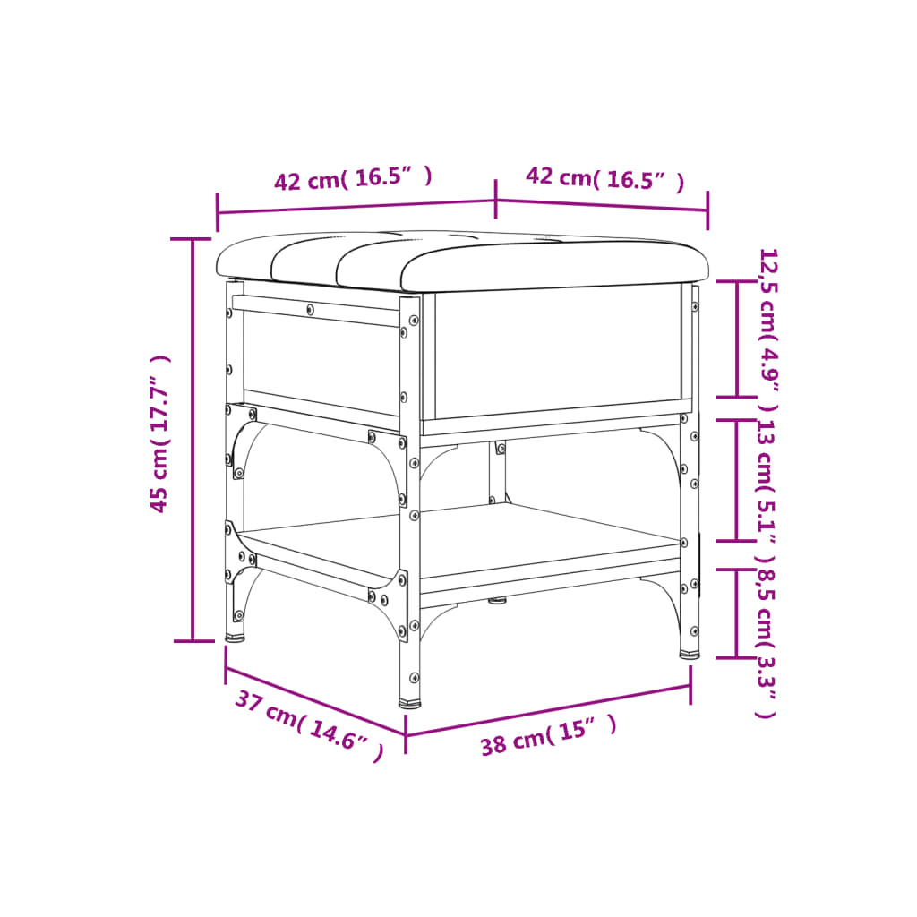 Panca Porta Scarpe Rovere Fumo 42x42x45 cm in Legno Multistrato