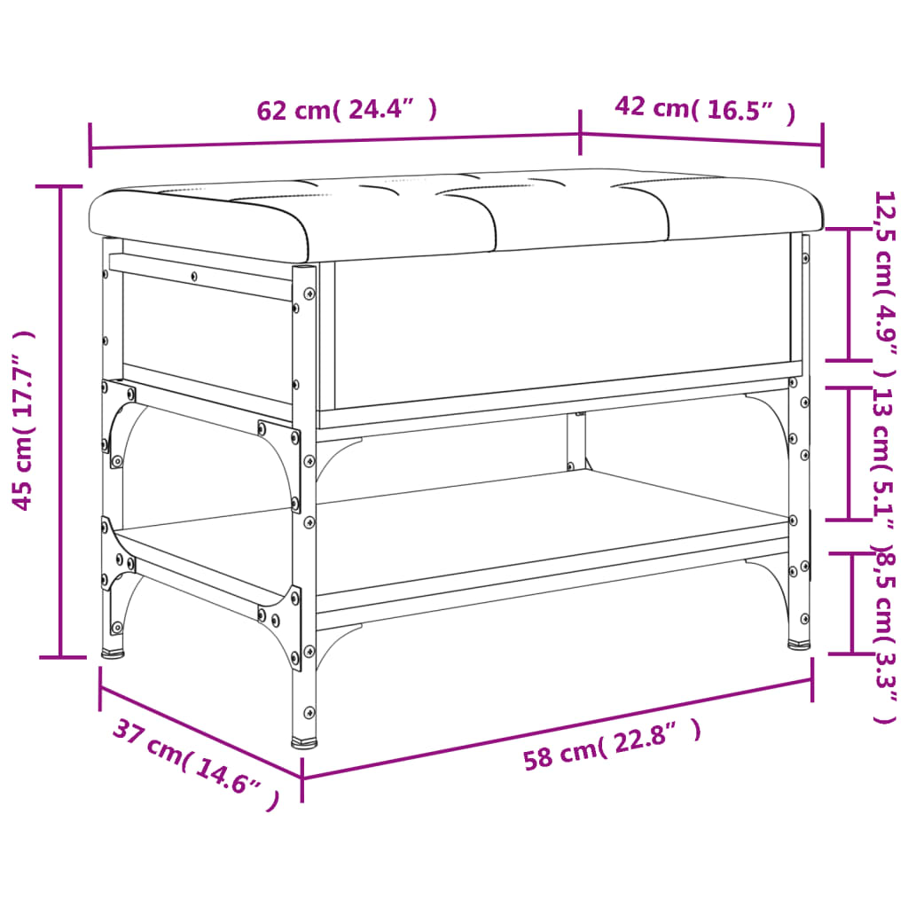 Panca Porta Scarpe Rovere Fumo 62x42x45 cm in Legno Multistrato