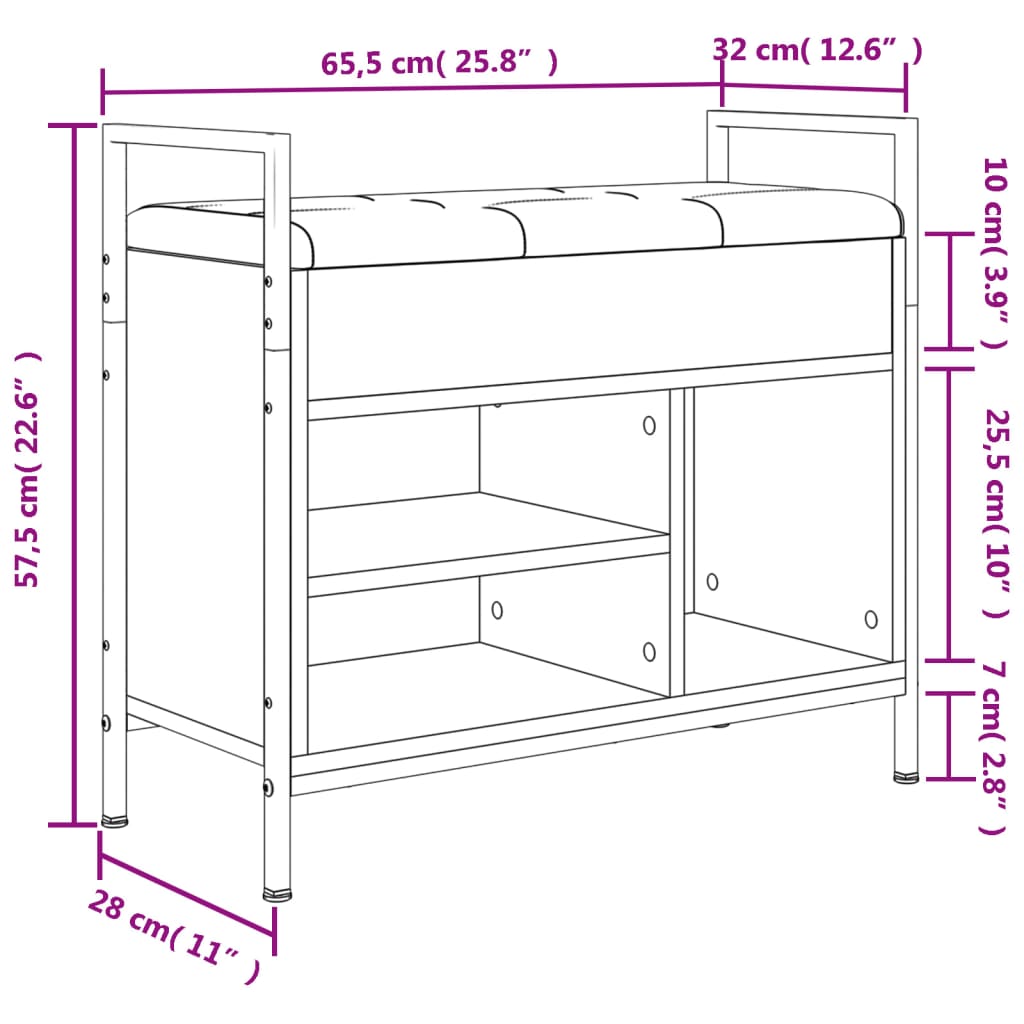 Panca Portaoggetti Nera 65,5x32x57,5 cm in Legno Multistrato