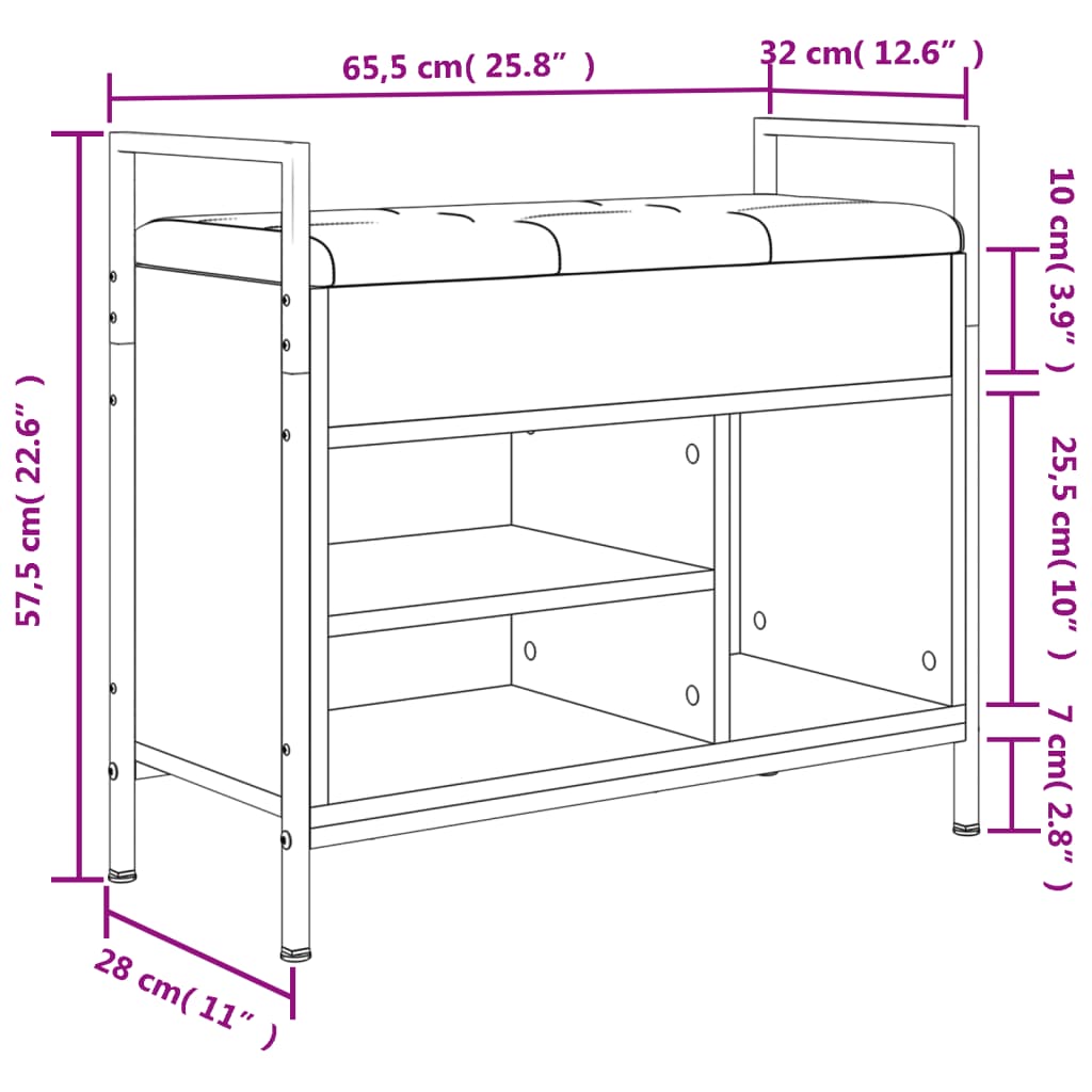 Panca Porta Scarpe Rovere Fumo 65,5x32x57,5 cm