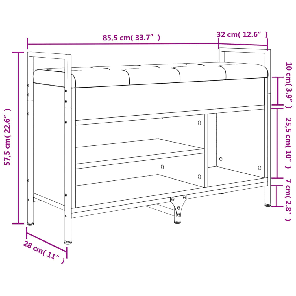 Panca Portaoggetti Nera 85,5x32x57,5 cm in Legno Multistrato