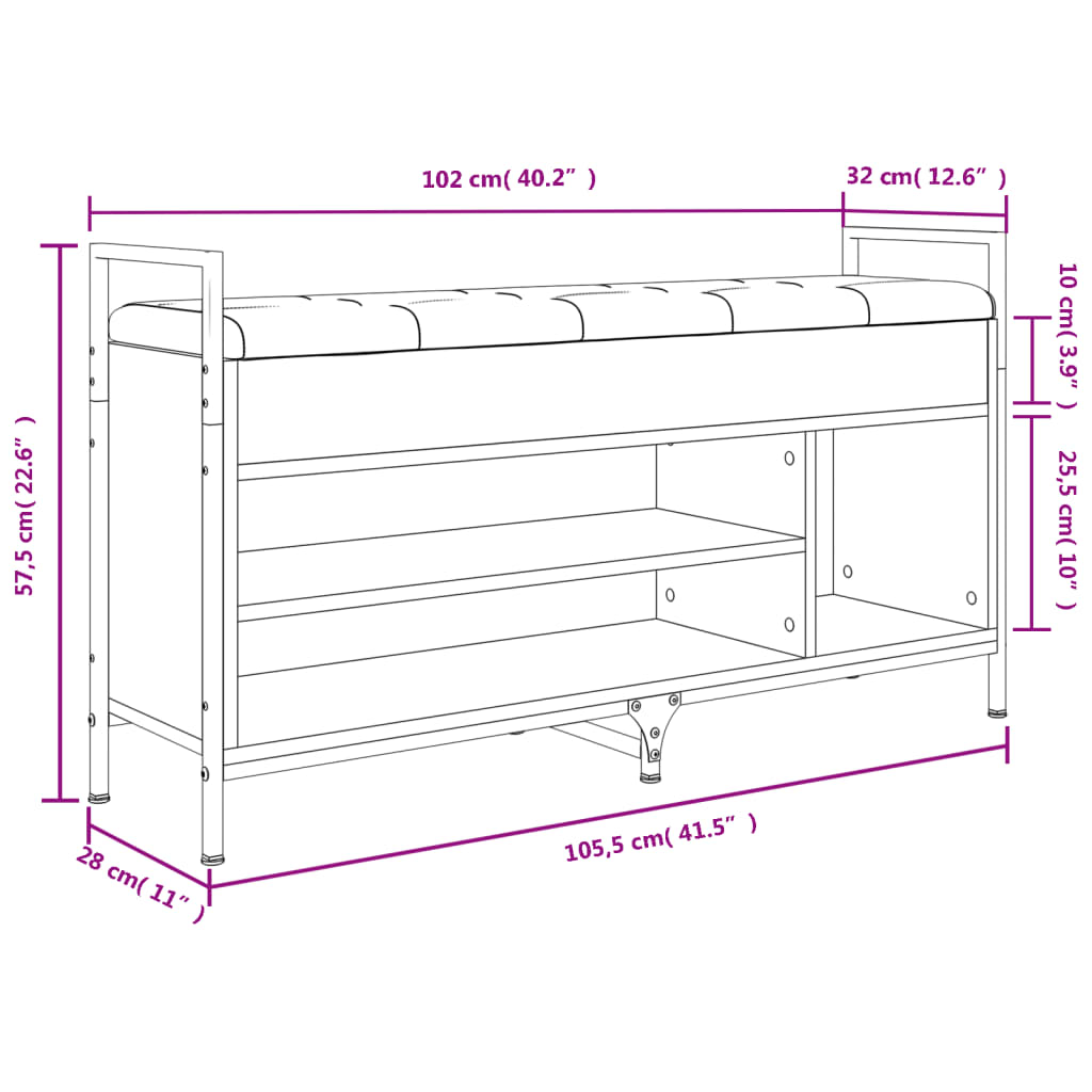 Panca Porta Scarpe Rovere Sonoma 105,5x32x57,5 cm