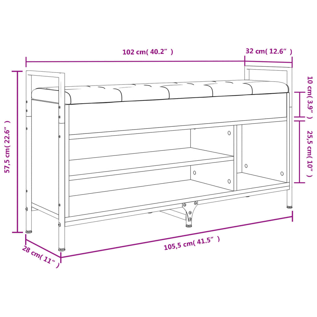 Panca Porta Scarpe Rovere Fumo 105,5x32x57,5 cm