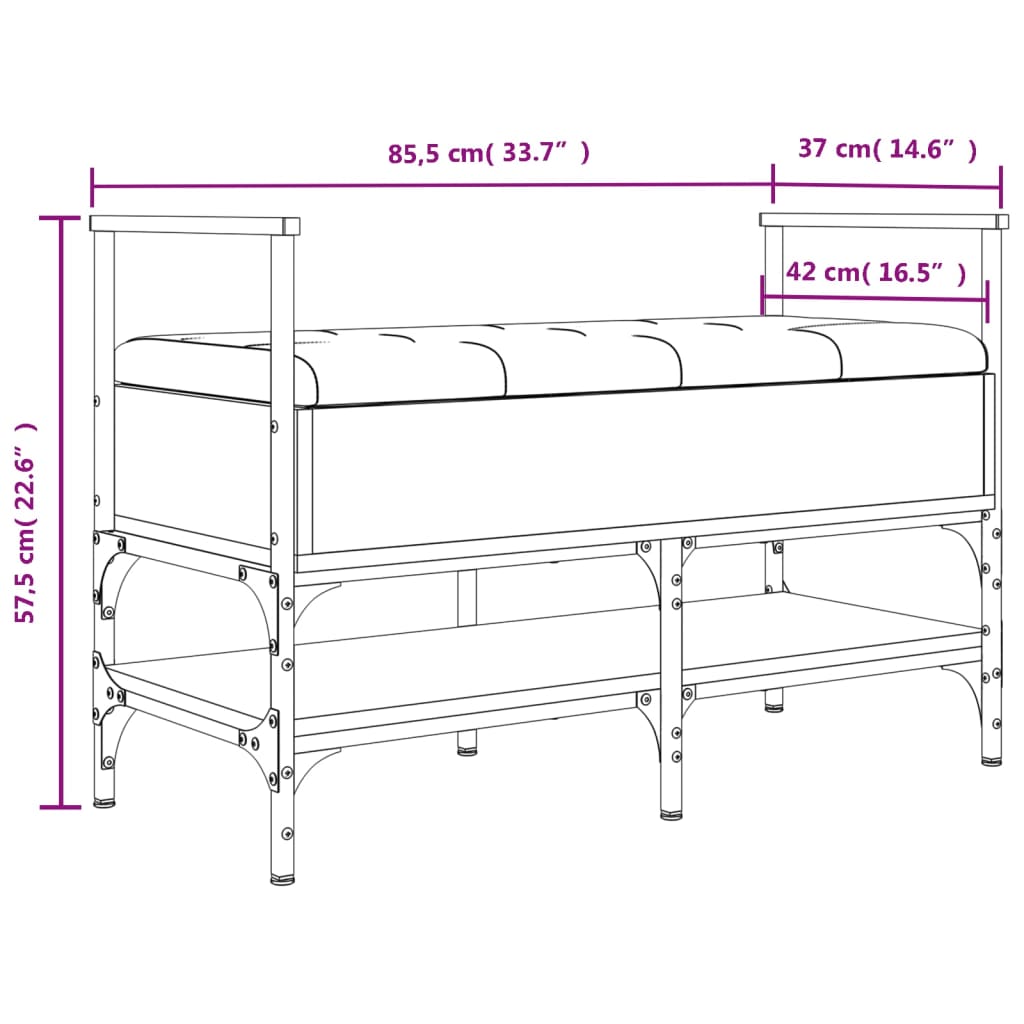 Panca Porta Scarpe Rovere Fumo 85,5x42x57,5cm Legno Multistrato