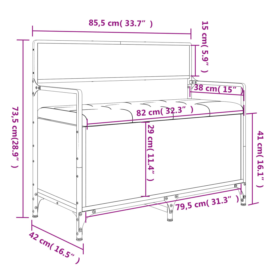 Panca Portaoggetti Nera 85,5x42x73,5 cm in Legno Multistrato