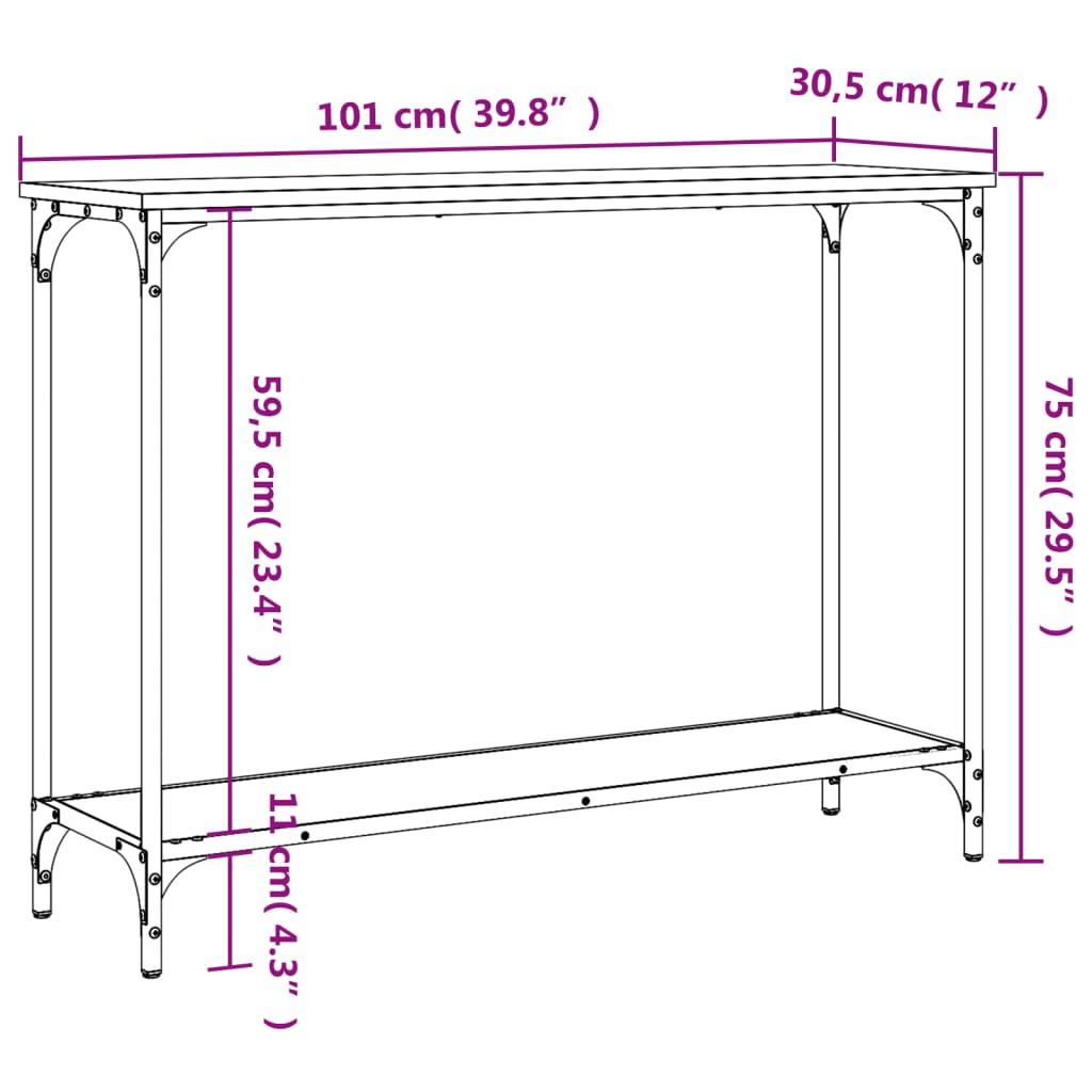 Tavolino Consolle Rovere Sonoma 101x30,5x75cm Legno Multistrato