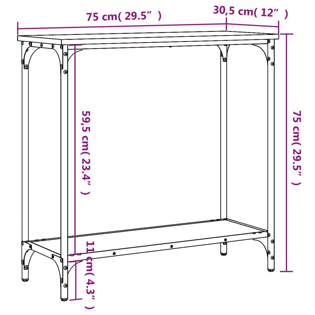 Tavolino Consolle Nero 75x30,5x75 cm in Legno Multistrato