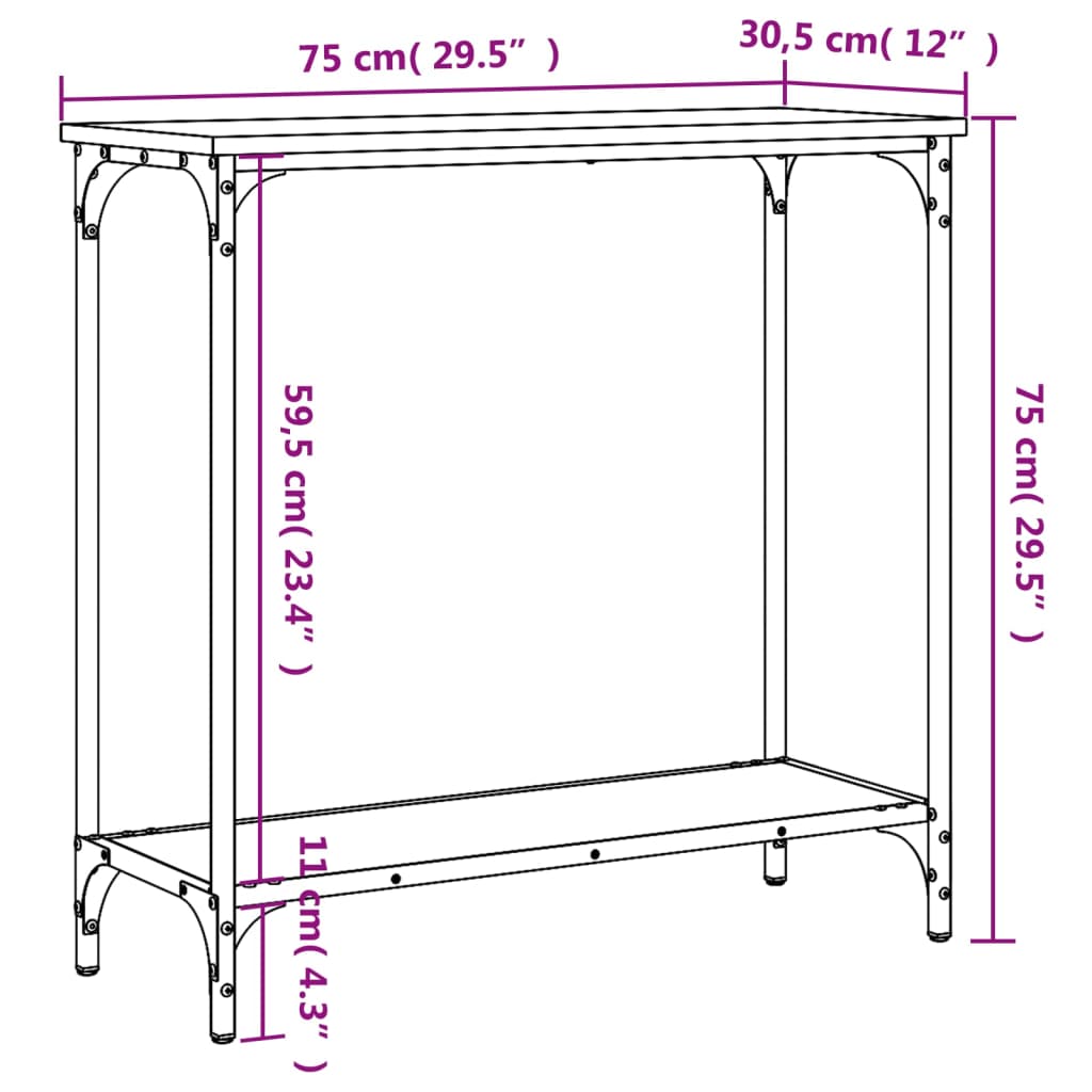 Tavolino Consolle Grigio Sonoma 75x30,5x75 cm Legno Multistrato