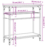 Tavolo Consolle Ripiano Grigio Sonoma 75x29x75cm Multistrato