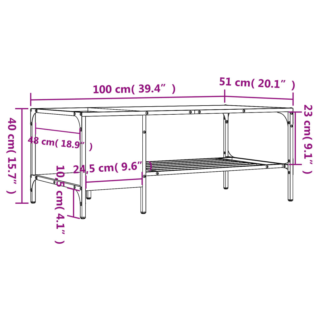 Tavolino Salotto con Ripiano Nero 100x51x40cm Legno Multistrato