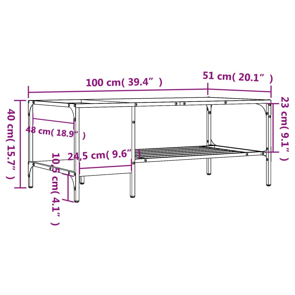 Tavolino Salotto Ripiano Rovere Fumo 100x51x40cm Multistrato