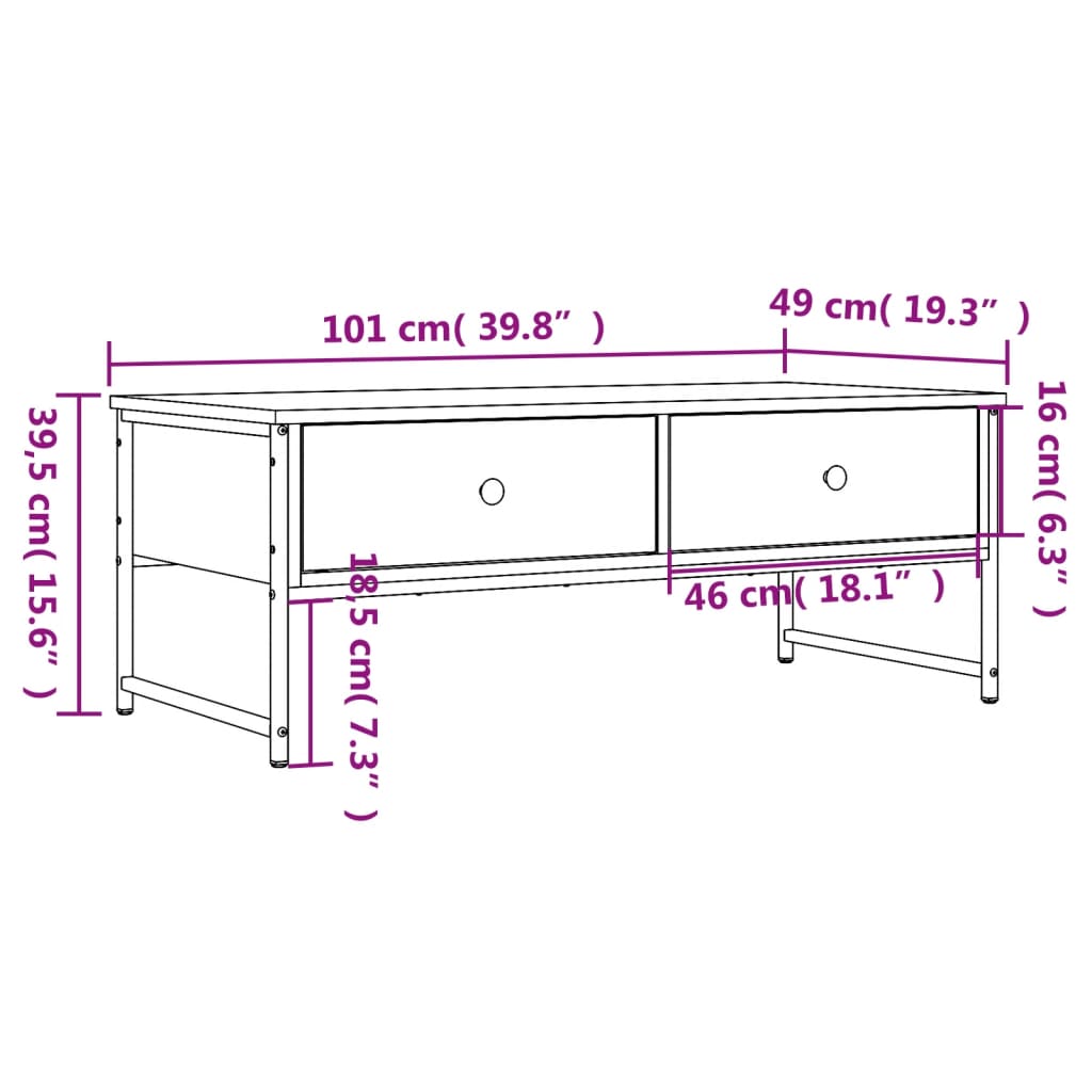 Tavolino da Salotto Nero 101x49x39,5 cm in Legno Multistrato