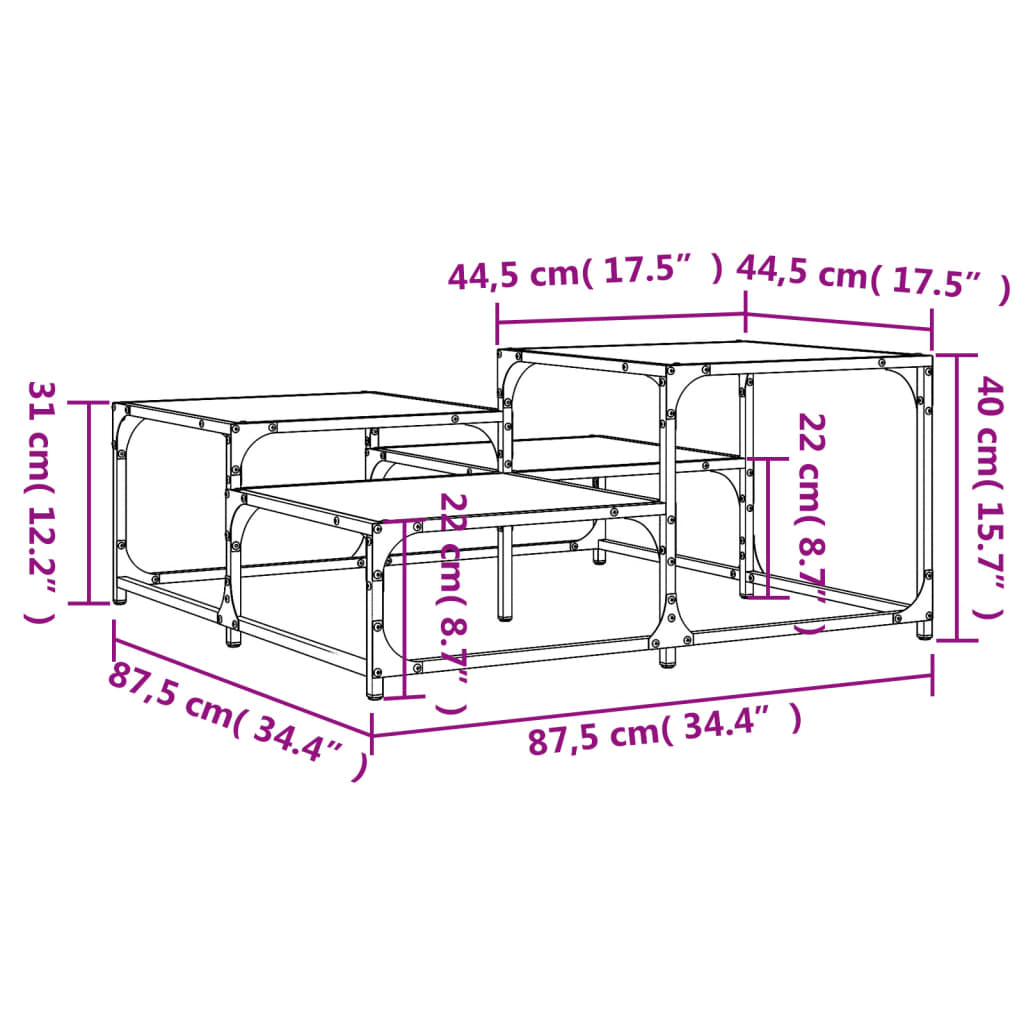 Tavolino da Salotto Nero 87,5x87,5x40 cm in Legno Multistrato