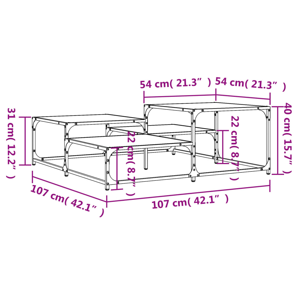 Tavolino da Salotto Nero 107x107x40 cm in Legno Multistrato