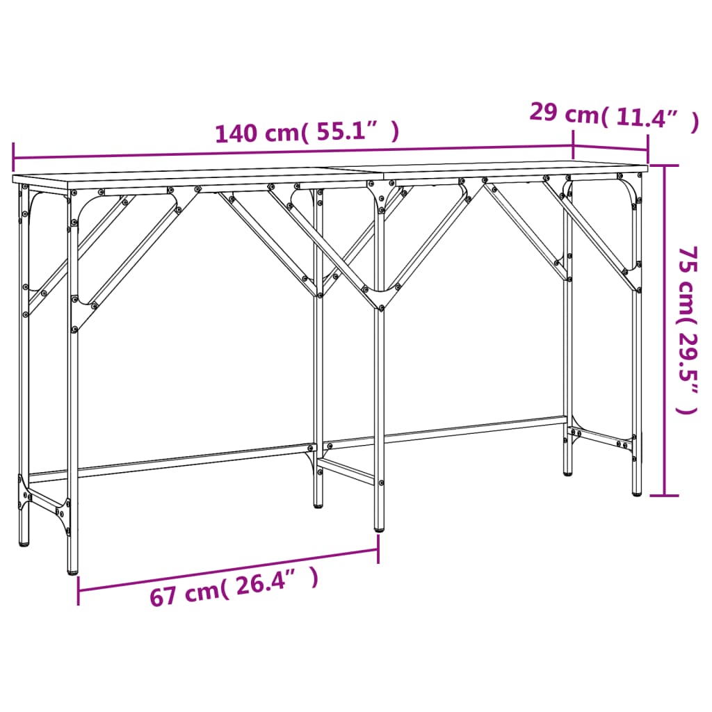 Tavolo Consolle Grigio Sonoma 140x29x75 cm in Legno Multistrato