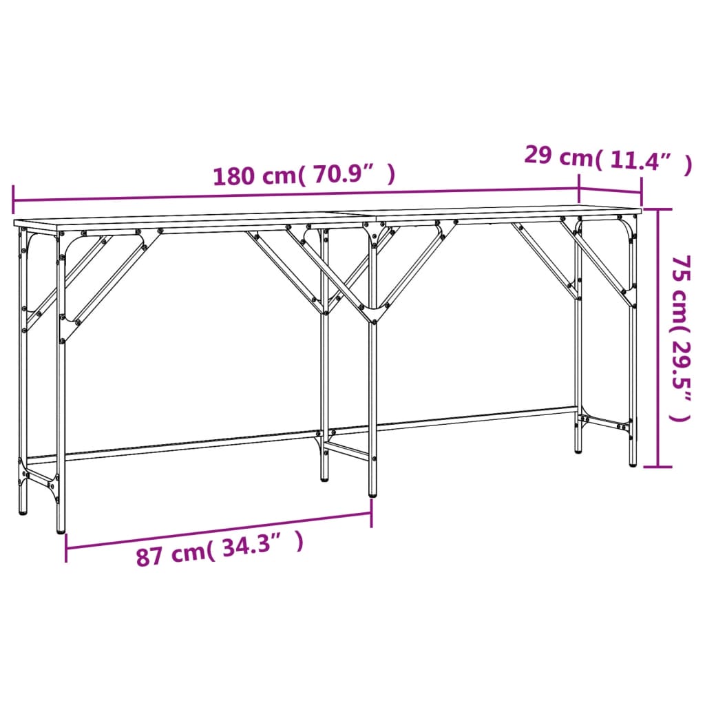 Tavolino Consolle Nero 180x29x75 cm in Legno Multistrato