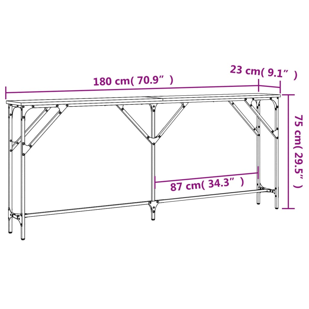 Tavolo Consolle Grigio Sonoma 180x23x75 cm in Legno Multistrato