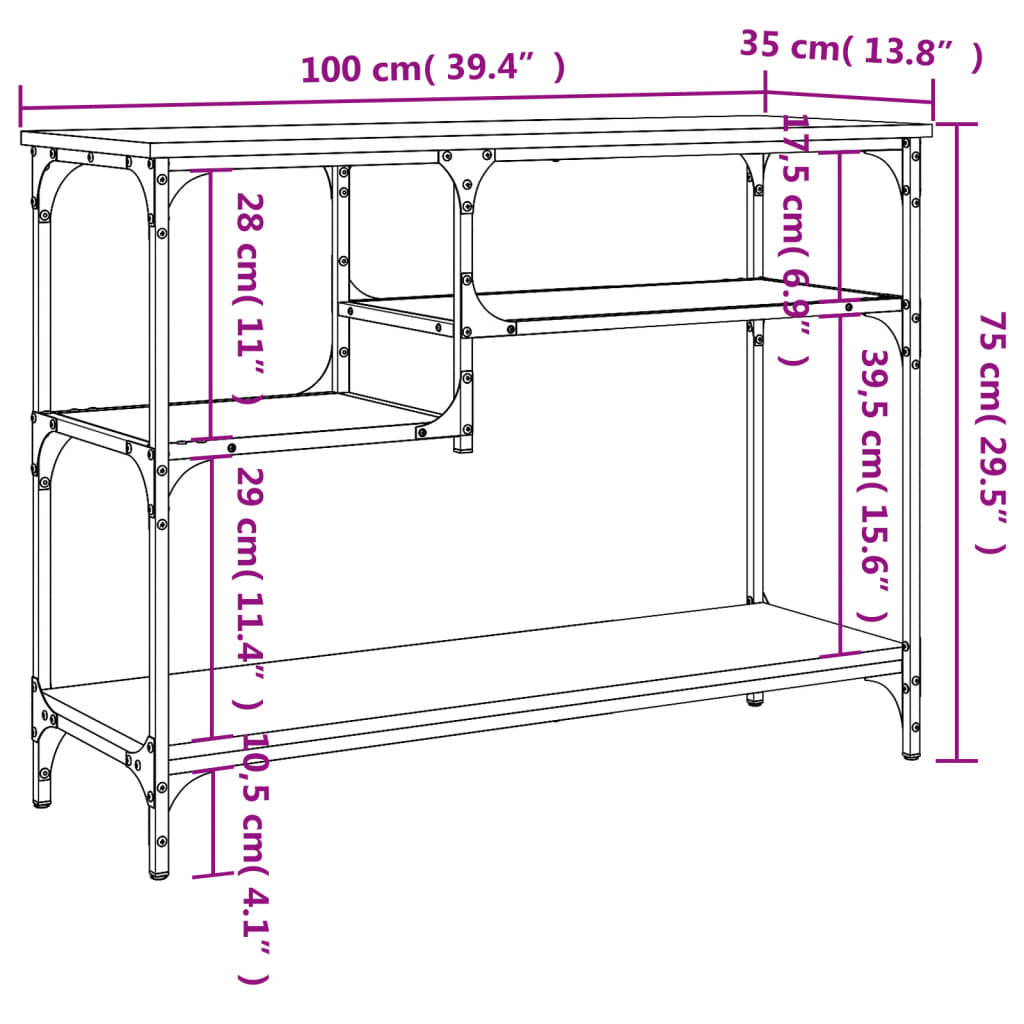 Tavolino Consolle con Ripiani Nero 100x35x75 cm