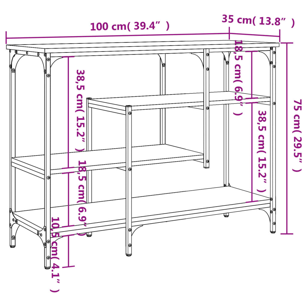 Tavolino Consolle con Ripiani Nero 100x35x75 cm