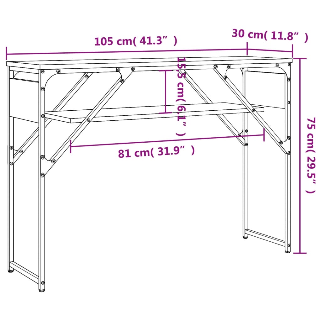 Tavolo Consolle con Ripiano Nero 105x30x75cm Legno Multistrato