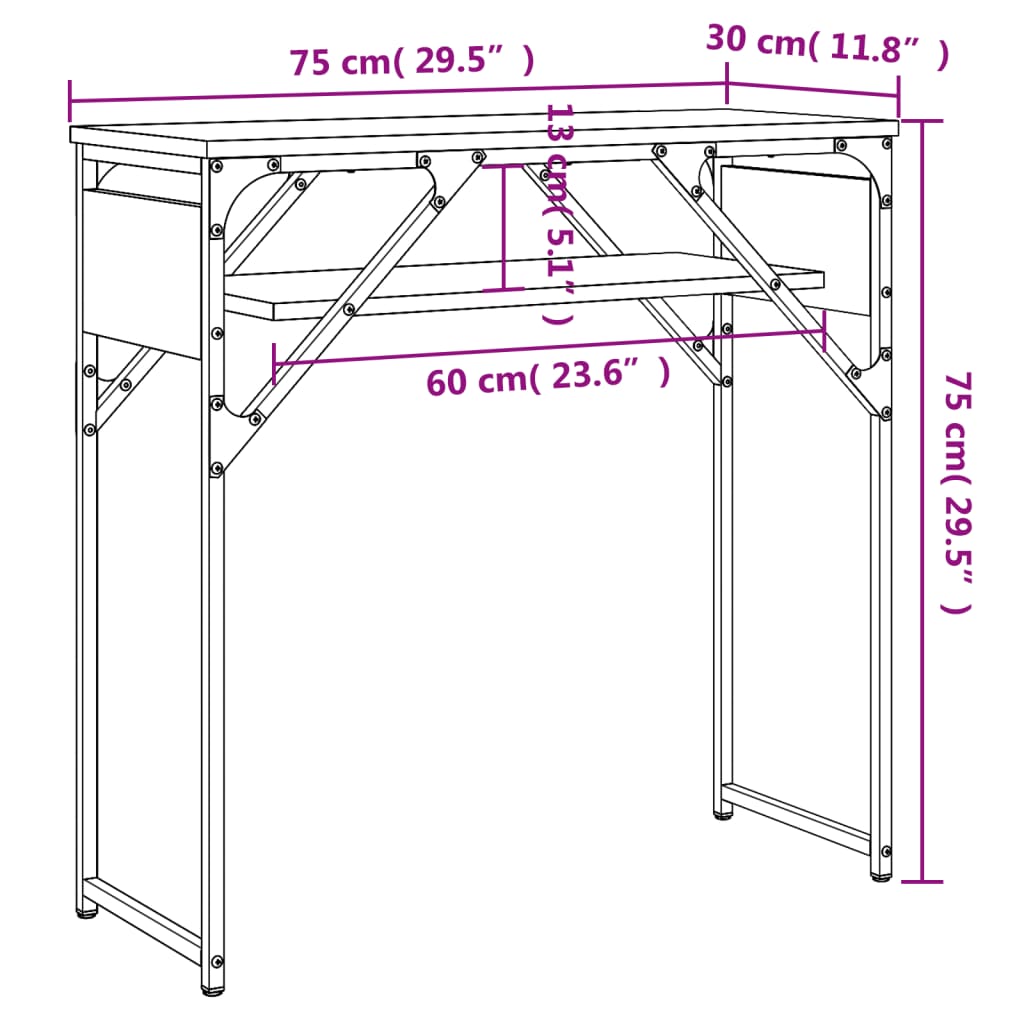 Tavolo Consolle con Ripiano Nero 75x30x75cm Legno Multistrato