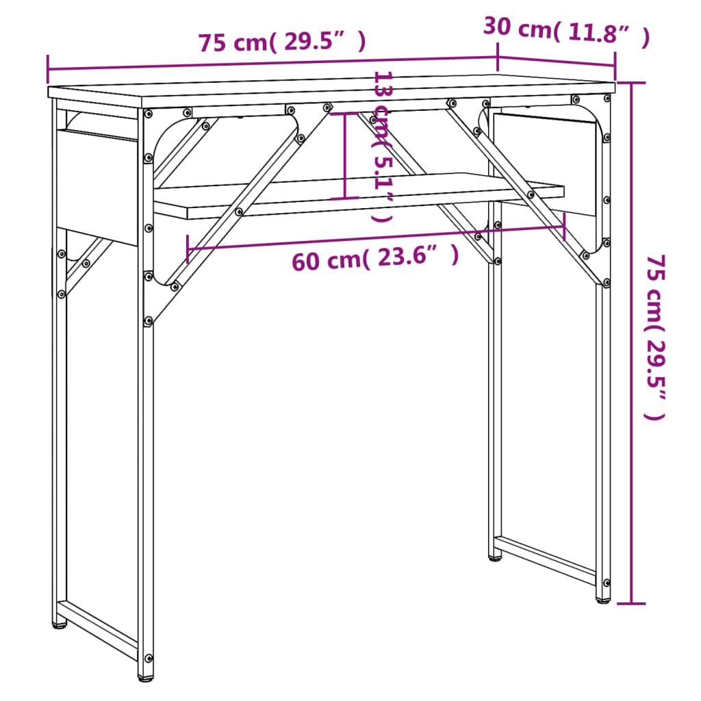 Tavolo Consolle Ripiano Grigio Sonoma 75x30x75cm Multistrato