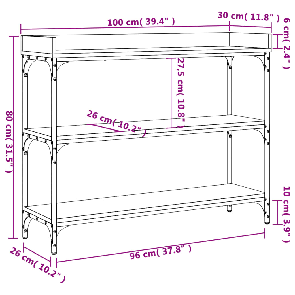 Tavolino Consolle con Ripiani Nero 100x30x80 cm