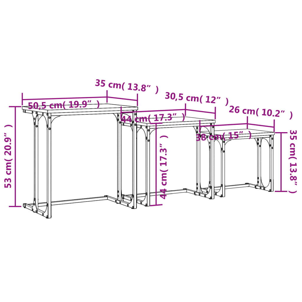 Tavolini Impilabili 3 pz Neri in Legno Multistrato