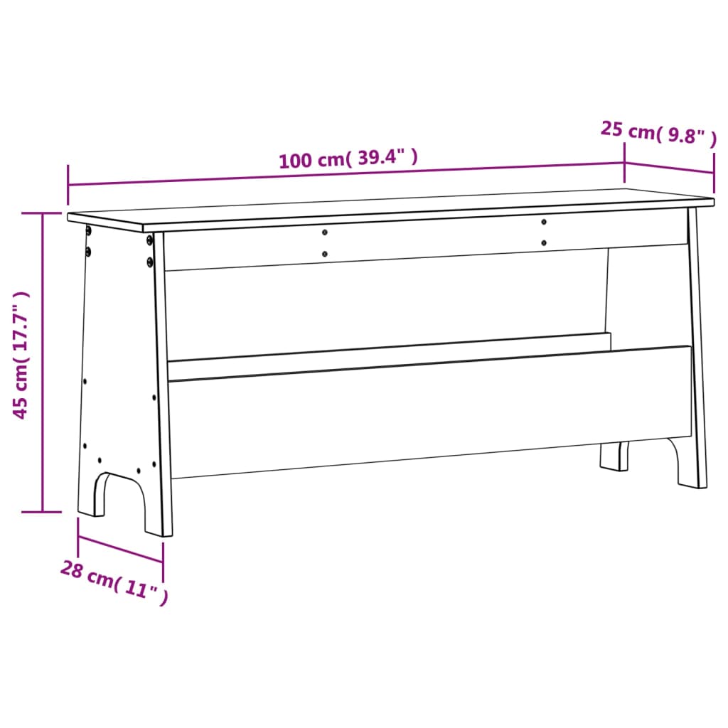 Panca da Ingresso Marrone Cera 100x28x45 cm Legno Massello Pino