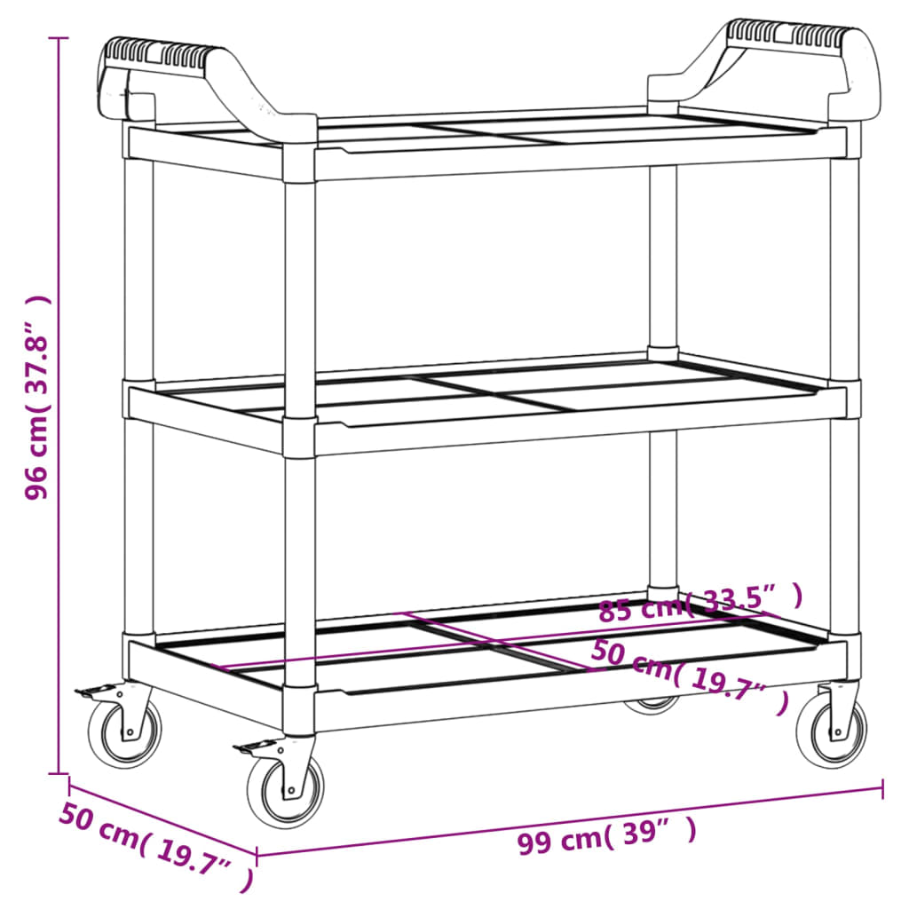 Carrello a 3 Ripiani Grigio 99x50x96 cm in Alluminio